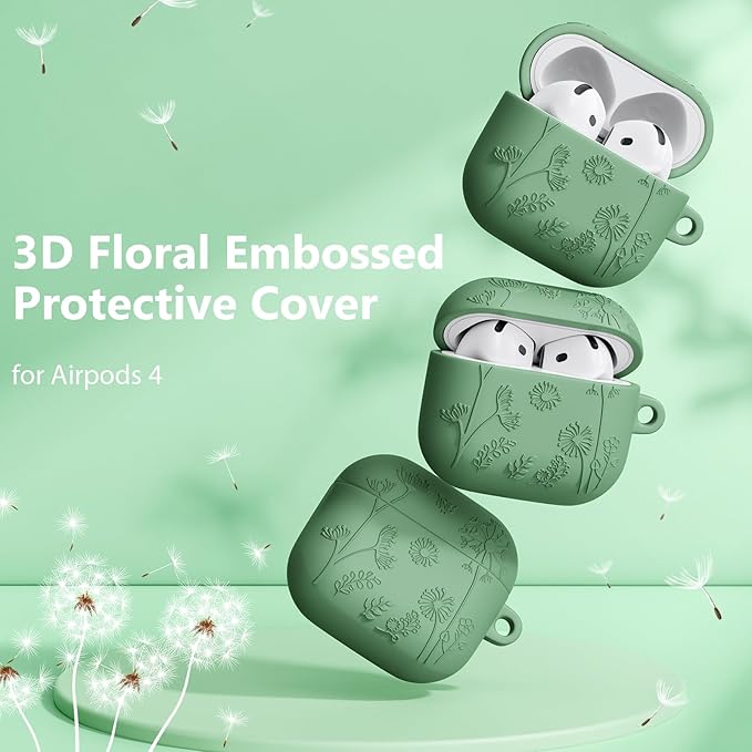 Floral Case for Apple Airpods iPods 4 Case Cover Women-VISOOM 2025 3D Silicone Airpod iPod 4th Generation Protective Cases Cute with Keychain for AirPod Earbuds 4th Gen Wireless Charging Cases