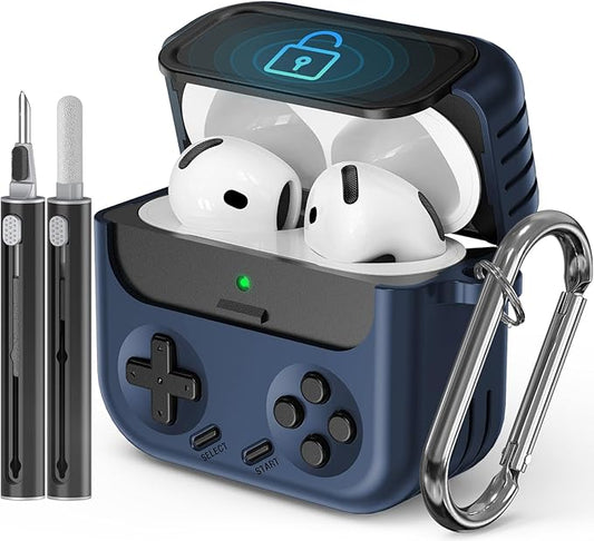 Inesore for Airpods 4 Case with Lock,Compatible with Airpods 4 with Active Noise Cancellation Cases,Classic Cool Funny Game Console Air pods4 Case Cover for Men Boy with Cleaner Kit(Navy Blue)