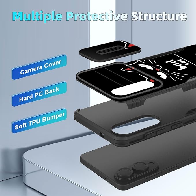 for Galaxy S25 Edge Case Built in Slide Camera Lens Cover,Heavy Duty Shockproof Protection Dual Layer Case for Samsung Galaxy S25 Edge 2025,Funny Cat