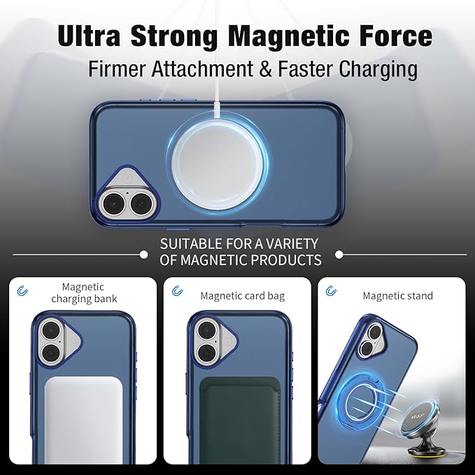 for iPhone 17 Case [Compatible with Magsafe] [15 FT Military Grade Drop Protection] with Screen Protector & Lens Protector,Shockproof Kickstand Phone Case for iPhone 17 (Blue)