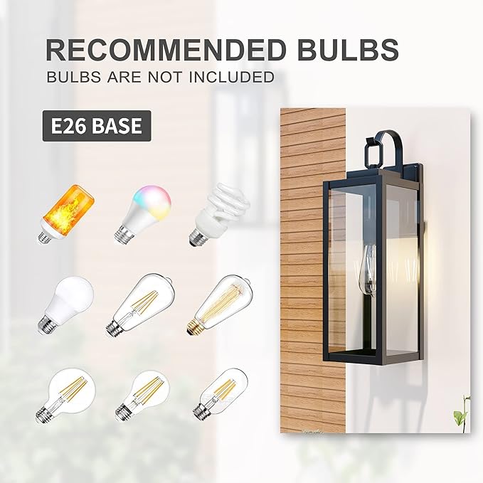 Pia Ricco Extra Large Size Outdoor Wall Lights, 22.5 Inch Matte Black Oversized Exterior Light Fixture with Clear Glass Shade, Front Porch Lighting, Modern Sconce Lantern for House, Garage, ETL Listed