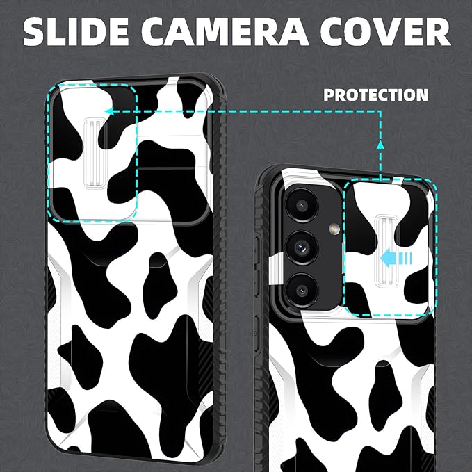 for Galaxy S25 Plus Case Built in Slide Camera Lens Cover,Heavy Duty Shockproof Protection Dual Layer Case for Samsung Galaxy S25 Plus 6.7" 2025,Cow Print
