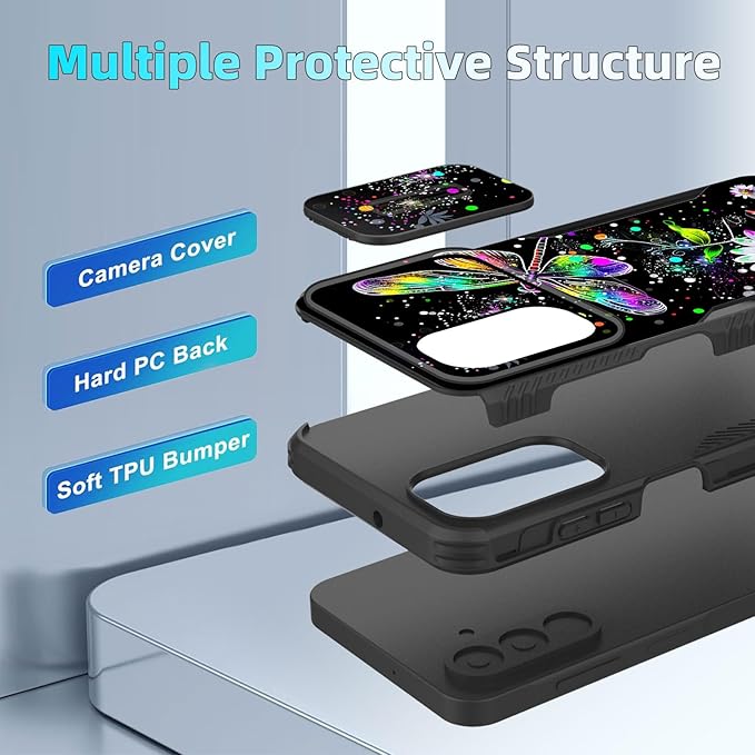 for Galaxy A17 5G Case Built in Slide Camera Lens Cover,Heavy Duty Shockproof Protection Dual Layer Case for Samsung Galaxy A17 5G 6.7" 2025,Dragonfly and Daisy Flower
