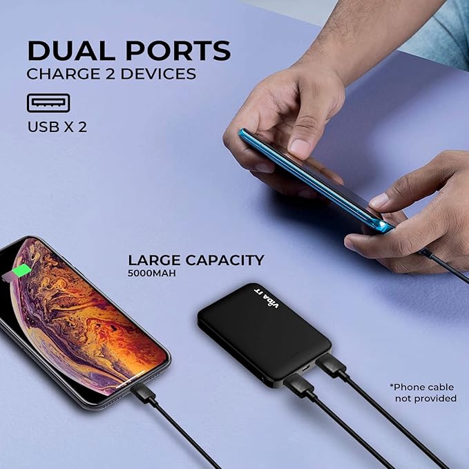 Vida IT 5000mAh Mini Power Bank Small Portable Charger for Heated Vest Jacket Battery Pack for iPhone Samsung Cell Phone with Dual USB Output, Lightweight Rechargeable Power Pack 5V 2.1A for Travel