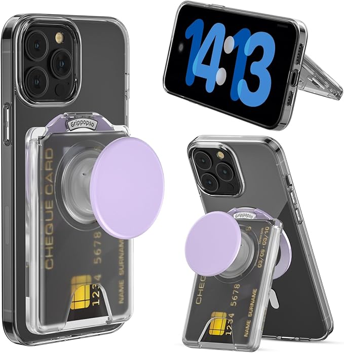 for MagSafe Wallet Stand, Magnetic Wallet Stand Adjustable, Phone Stands Card Holder with Secure Grip, for Samsung S25 S24 S23 Series and for iPhone 17 16 15 14 Series, Fit 3 Cards,Translucent Purple