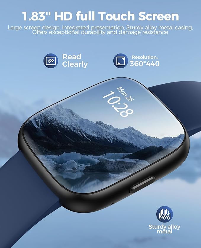 SOUYIE Smart Watch with 100+ Sport Modes, Alexa Built-in, 1.83" HD Customizable Touch Screen, IP68 Waterproof, Heart Rate, SpO2 & Stress Monitor, Fitness Tracker for Android & iPhone