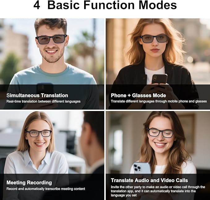 AI Glasses for Men Women, AI Translator Powered by ChatGPT with Real-Time Translation(160+Languages), UV400 Photochromic Lenses Smart Sunglasses, Bluetooth Glasses for Travel/Business/Study