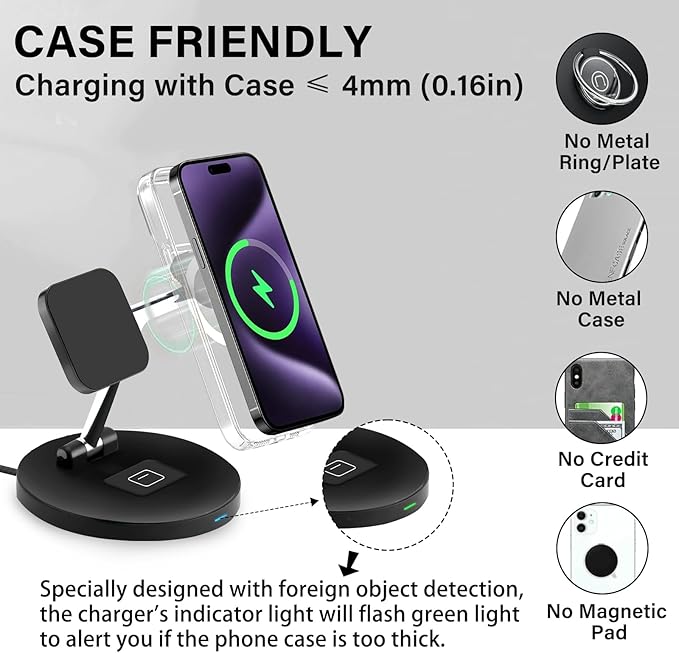 3 in 1 Charging Station for Apple Devices,Magsafe Wireless Charger for iPhone 16/15/14/13/12 Series,& AirPods,& iWatch- Ideal for Nightstand or Desk(18W USB-C Charger Included)