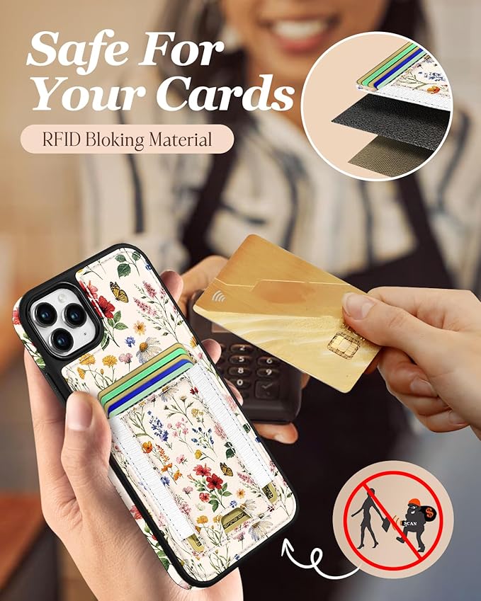 Shorogyt for iPhone 11 Pro Case Wallet - Fits 5 Cards, Compatible with Magsafe Detachable Magnetic Credit Card Holder Leather Cardholder Cute Phone Cover Women Girls for Apple 11Pro, Floral