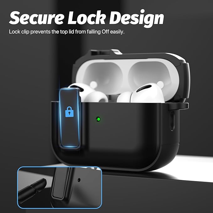 Valkit Compatible Airpods Pro 2nd/1st Generation Case with Cleaner Kit, Secure Lock Airpods Pro 2 Case Cover Magnetic Ready, Shockproof Protective Case for Airpods Pro 2nd/1st Gen, Black Magnetic