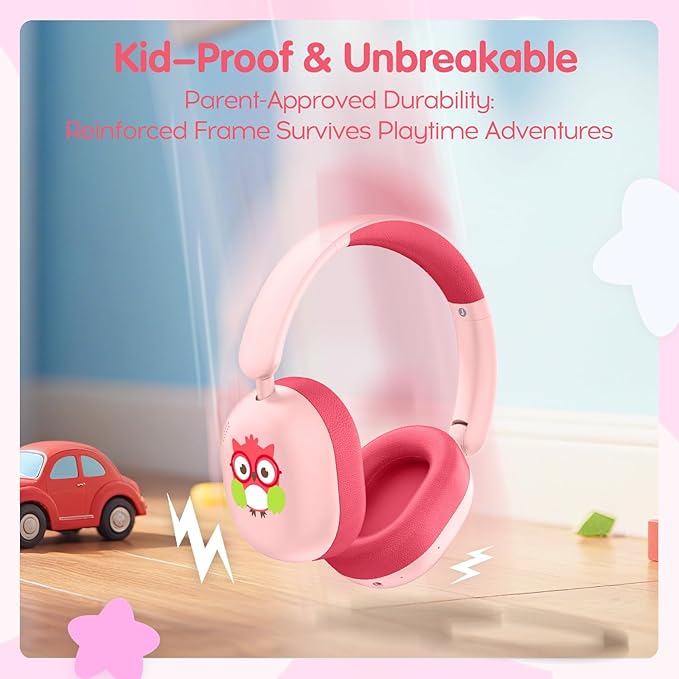 LOBKIN Kids Headphones Bluetooth 6.0,Over Ear Kids Headphones Wireless with Mic 55H Playtime AUX Cord 85dB Safe Volume Limited Foldable Design for Boys Girls Travel/School/iPad