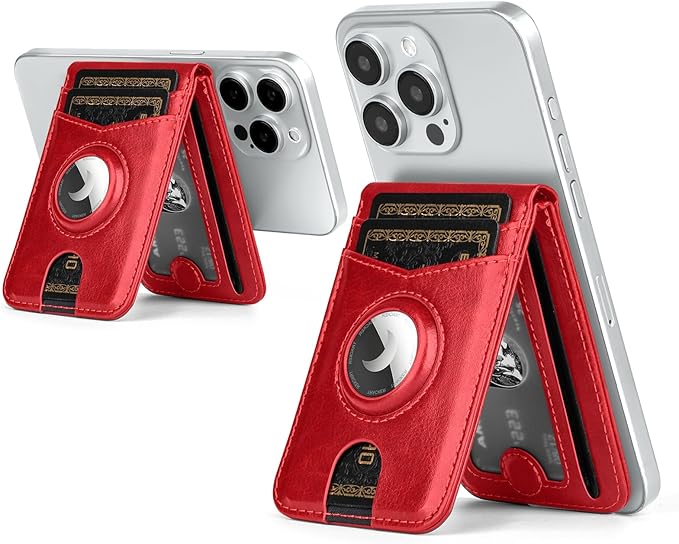 Compatible with Magsafe Case with RFID Blocking Card Holder AirTag pocket for iPhone 17/16/15/14/13/12 Pro/Pro Max/PlusSeries,Not Fit iPhone Mini,Red