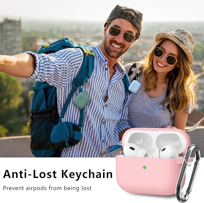 Ljusmicker for AirPods Pro Case Cover with Cleaner Kit,Soft Silicone Protective Case for Apple AirPods Pro 2nd/1st Generation Case for Women Men,AirPod Pro Case Accessories with Keychain-Pink