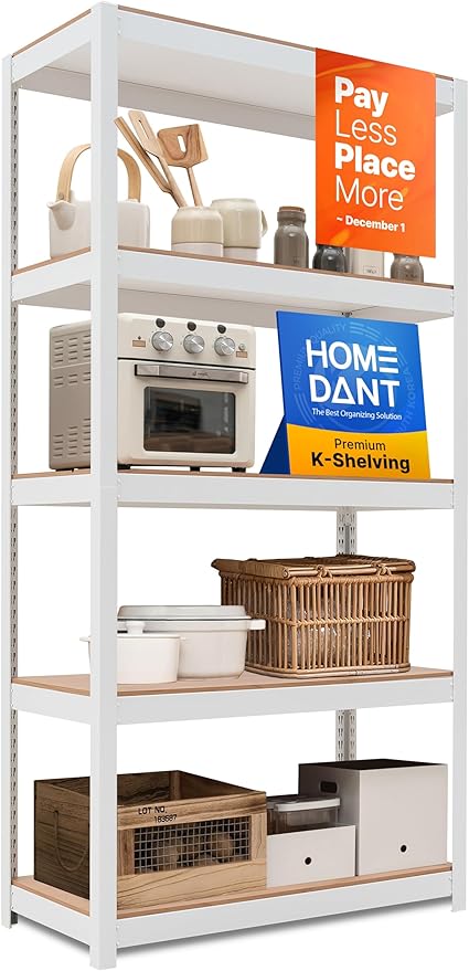 HOMEDANT House 5-Tier Laminated Metal Shelving Unit Adjustable Storage Utility Rack Heavy Duty Shelves Organization Multipurpose Shelf Kitchen Garage Pantry Closet 1Pack