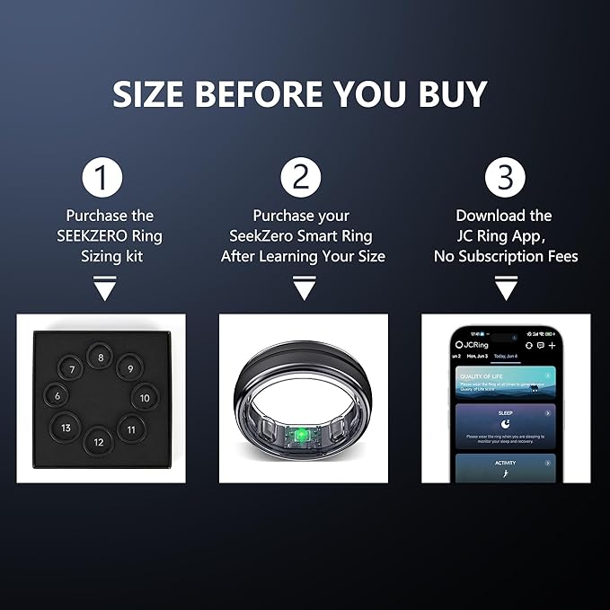 Smart Ring for Women Men -Fitness Tracker Ring with Sleep & Step Counter, Compatible with iOS & Android, No App Subscription (Black, 12)
