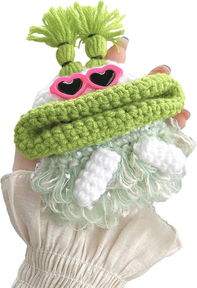 Yatchen Furry Case for AirPods 4,Funny Cute 3D Cartoon Plush Kawaii Sausage Mouth Frog Pink Sunglasses Fluffy Soft Warm for AirPods 4rd Generation Carrying Charging Box with Keychain Protector