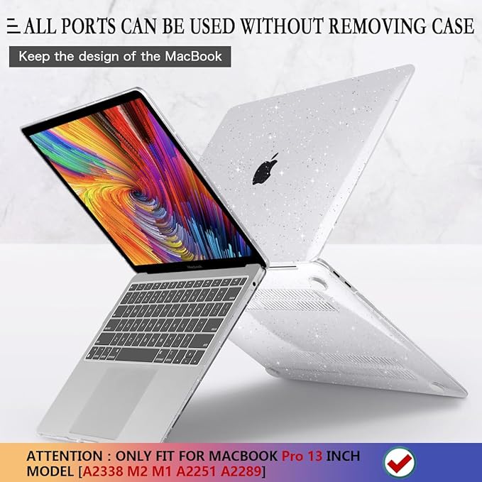 CISSOOK Clear Glitter Case for MacBook Pro 13 Inch 2020-2025 Release A2338 A2251 A2289, Plastic Bling Hard Shell Case with Keyboard Cover for MacBook Pro 13 M1 M2 Sparkly