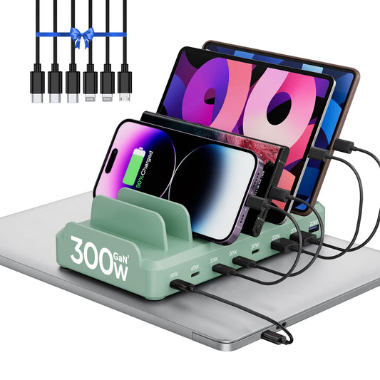 300W Charging Station for Multiple Devices - 8 Port Multi USB C Fast Charger