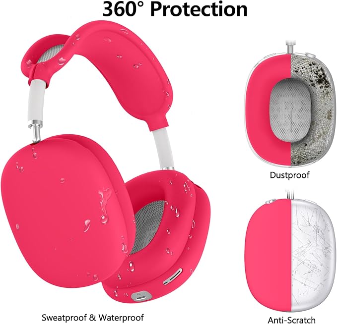 Silicone Case Cover for AirPods Max, Ear Pad Case Cover/Ear Cups Cover/Headband Cover for AirPods Max Headphones, Accessories Soft Silicone Protector for Apple AirPods Max New USB-C (2024) (Rose Pink)