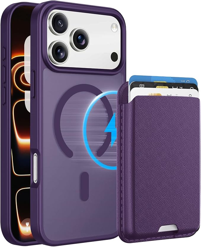 Magnetic for iPhone 17 Pro Max Case with Detachable Wallet, Compatible with MagSafe, Credit Card Holder with Slim Shockproof Protective Phone Cover, Purple