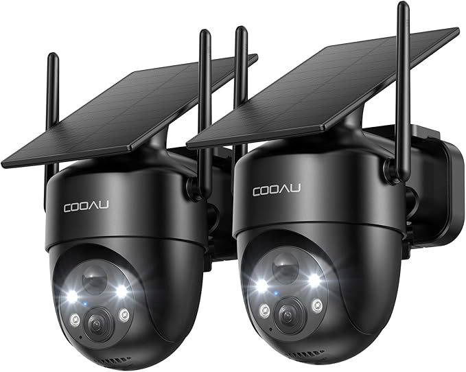 COOAU Cameras for Home Security, 2K 360° Solar Security Cameras Wireless Outdoor, Low-Light Rechargeable, Easy to Install, Surveillance Cam with AI Smart Detection,Color Night Vision,Two-way Audio