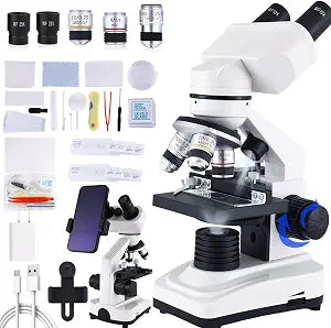 Binocular Microscope Magnification 40X-2500X, WF10x/25x Eyepieces, Dual LED Illumination, Suitable for Schools Home Labs Educational Adult Microscope