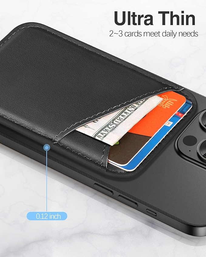 Miroddi for MagSafe Wallet, Strongest Magnetic Card Holder for iPhone 17/16/15/14/13/12 Series, Ultra-Thin Leather Magnetic Phone Wallet with 2 Card Slots, RFID Blocking, No More Falling, Black
