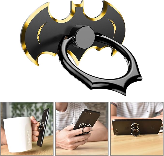 Bat Phone Ring Stand Holder - OATSBASF Cell Phone Ring Holder Finger Grip 360 Degree Rotation Compatible with iPhone 17/16/15/14/13 Pro Max and Other Smartphones（Black+Gold）