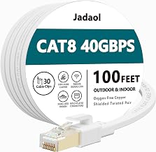 Jadaol Cat8 Ethernet Cable 100ft 40Gbps 2000MHz Flat S/FTP LAN Cable White - Image 1