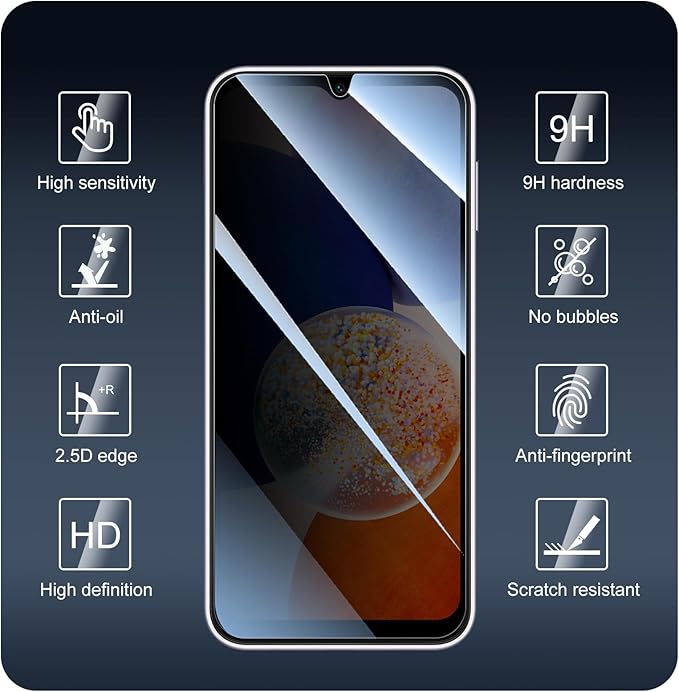Privacy Screen Protector for Samsung Galaxy A14, Anti-Spy Tempered Glass Film Double Shatterproof, 9H Hardness Anti-Scratch Dark Private Protection, Impact Resistant Screen Guard - 3 Pack