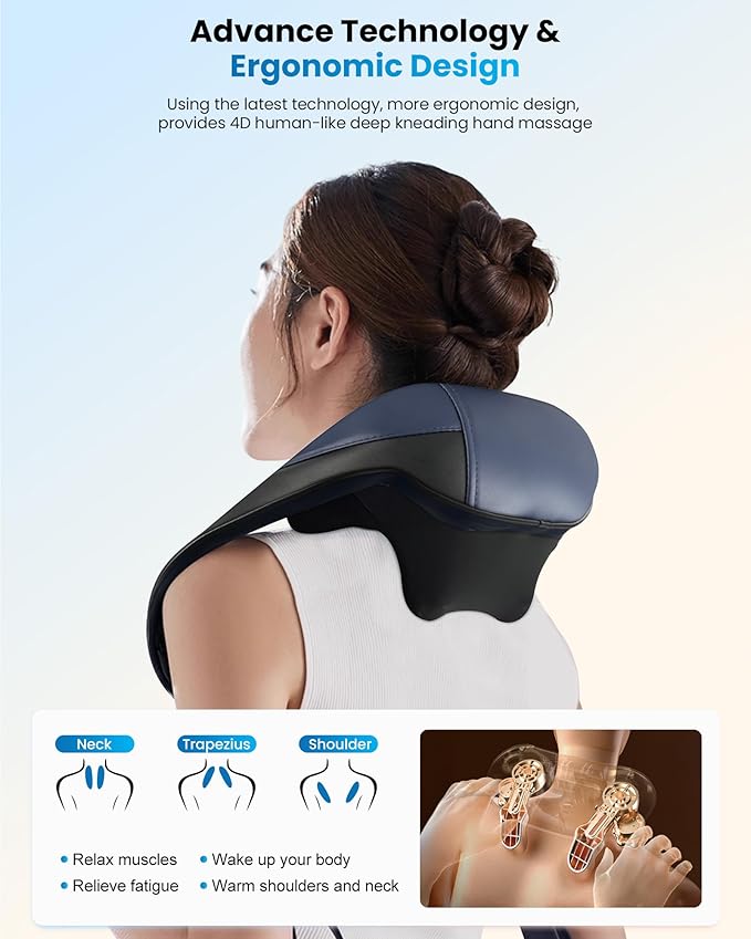 COMFIER Shiatsu Neck Massager with Heat, Cordless Neck and Shoulder Massager for Pain Relief Deep Tissue, Graphene Heating, 4D Kneading Massage Pillow, White Elephant Gift