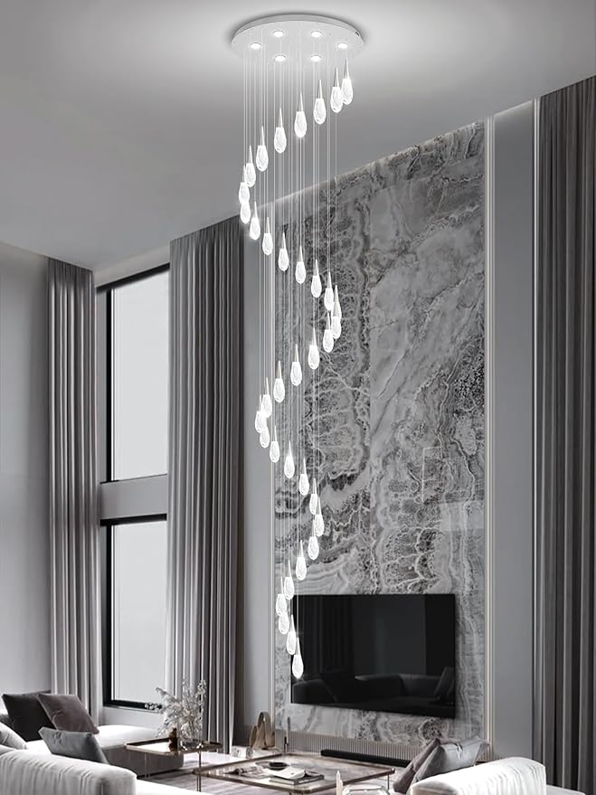 H 177" Moderm Extra Large Chandelier 36-Lights Foyer Chandelier for High Ceiling Crystal Pendant Light Fixture Raindrop Chandeliers for Staircase Villa Living Room (Silver