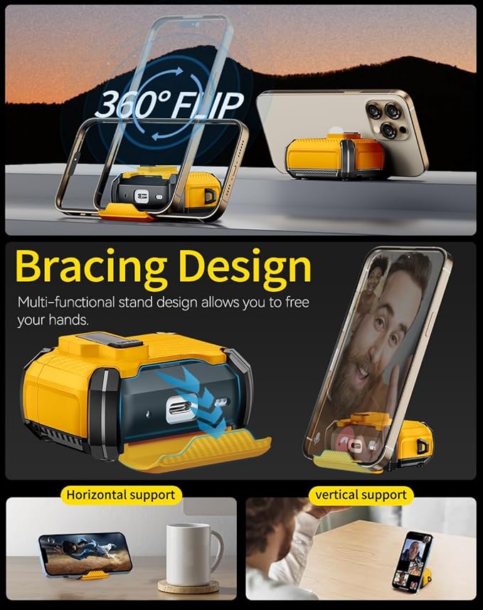 Compatible with AirPods 4 Case,Magnetic Automatic Lock with Phone Stand & Cleaning Kit,Compatible with Magsafe,Carbon Fiber Texture Cover -Yellow