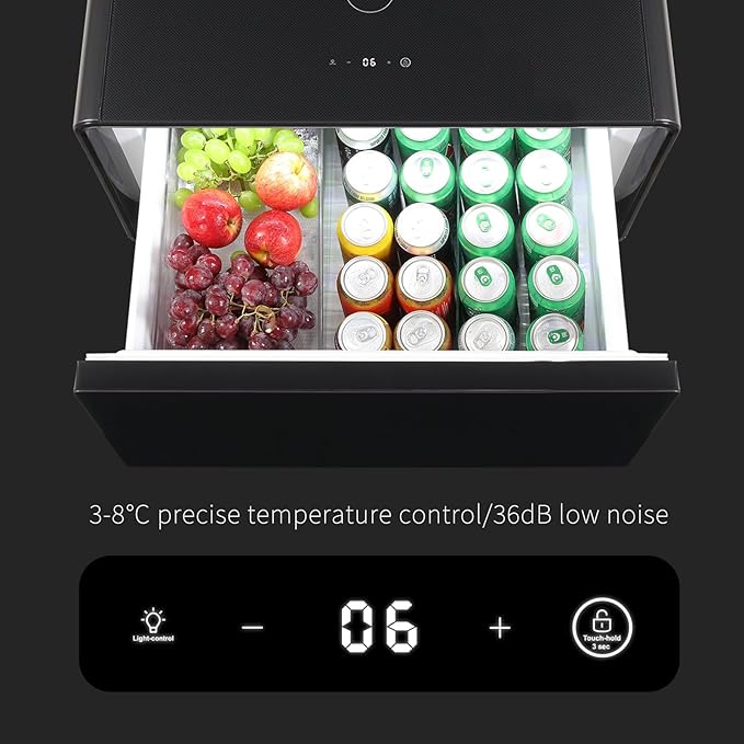 Smart Side Table with Fridge, Smart Nightstand with Refrigerator, Induction Light, Temperature Control, Wireless Charging, Power Socket, USB Ports, Outlet Protection (Black, LT65 Pro)