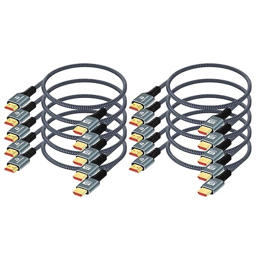 8K 4K HDMI Cable 1.6FT 10 Pack, High Speed Braided HDMI to HDMI 2.1 Cord Supports 8K@60Hz, 4K@120Hz 144Hz 48Gbps Compatible with Roku TV/PS5/HDTV/Blu-ray