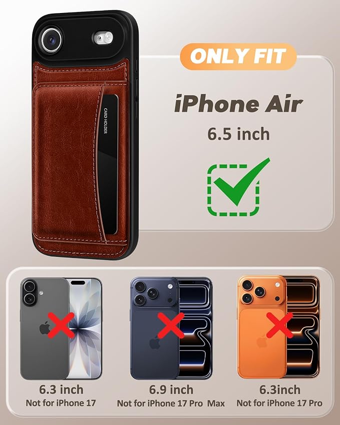 for iPhone 17 Air Case with Wallet - Fits 4 Card Slots, Compatible with MagSafe for Women Men Durable PU Leather Credit Card Holder Kickstand Phone Cover for Apple 17 Air, Brown