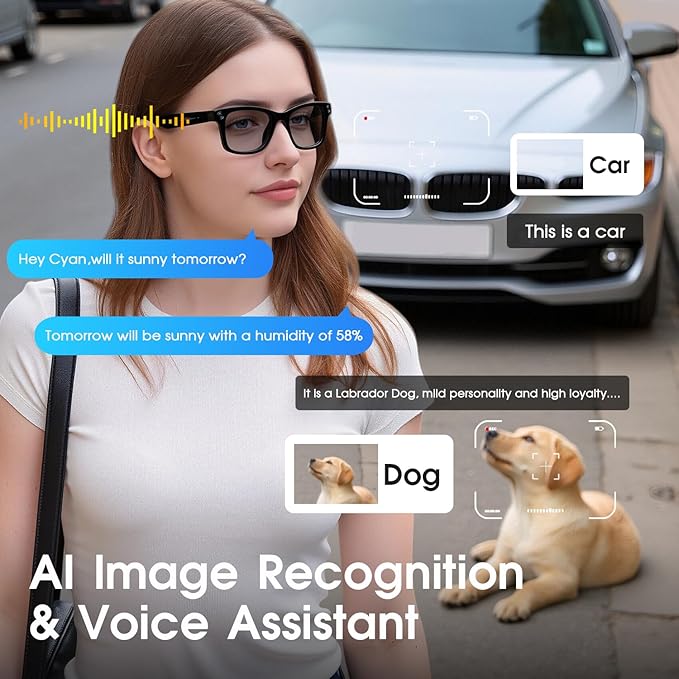 AI Smart Glasses with Camera, 8MP HD Video/Recording Glasses, Color-change Lenses, Bluetooth Camera Glasses for Men Women (139 Languages) IP65 Waterproof, Voice Control for Travel Vlog Business- Black
