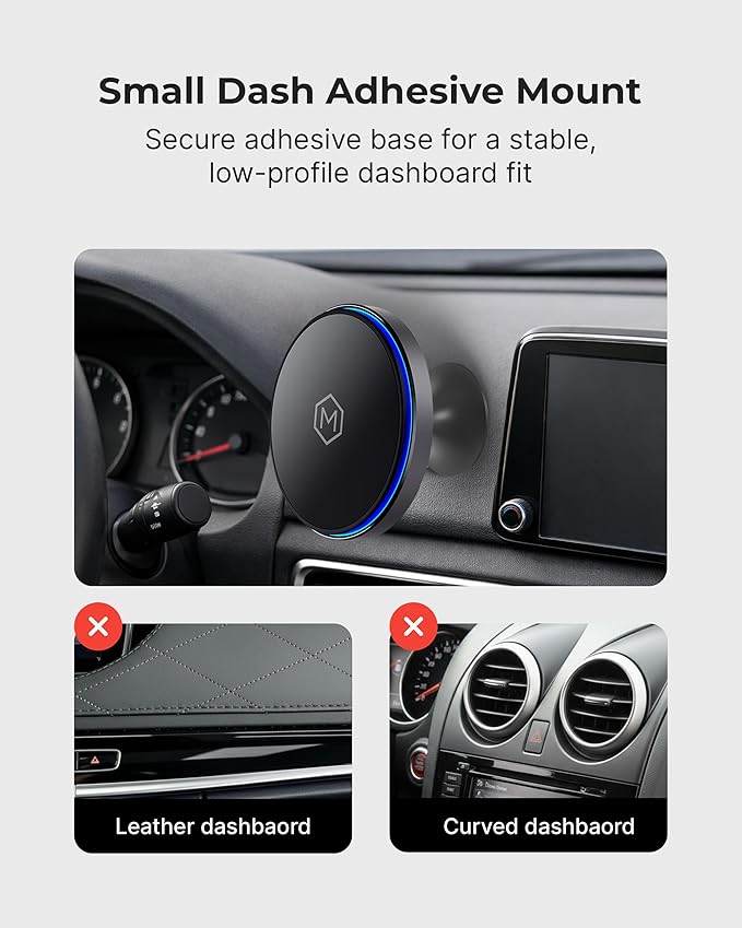 Mag Switch Qi2 Wireless Car Charger Small Dash Mount, 15W Fast Charger with Built in on/off Switch for smarter charging, Strong N52 Magnets, Compatible with iPhone 14/15/16/17, Iphone Air