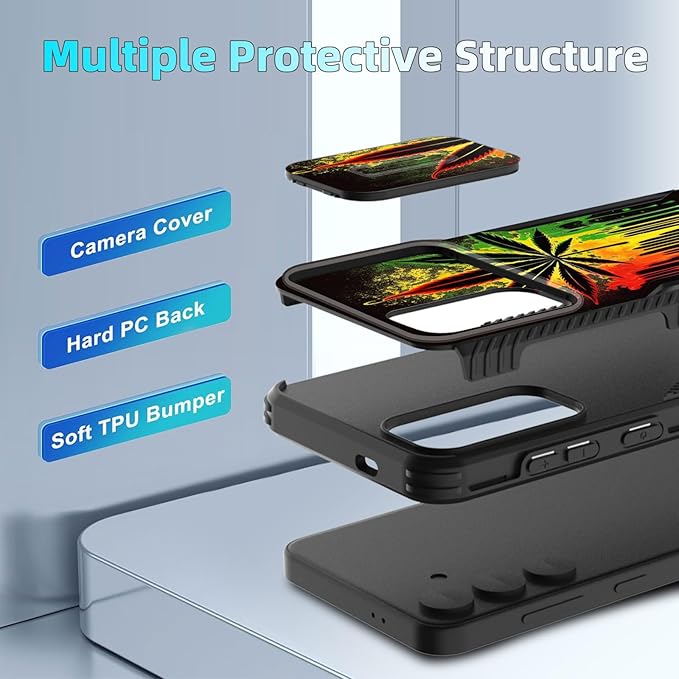 for Galaxy S25 Plus Case Built in Slide Camera Lens Cover,Heavy Duty Shockproof Protection Dual Layer Case for Samsung Galaxy S25 Plus 6.7" 2025,Marijuana Leaf Weed