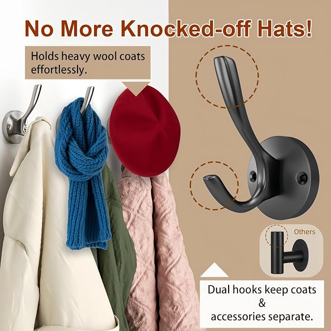 ZUONAI Black Towel Hook Black Towel Hooks for Bathrooms 2 Pack Coat Hook Wall Hook for Hanging and Hat Hooks Towel Hooks for Wall Hooks for Coats Heavy Duty Hook for Hanging Coats Bedroom
