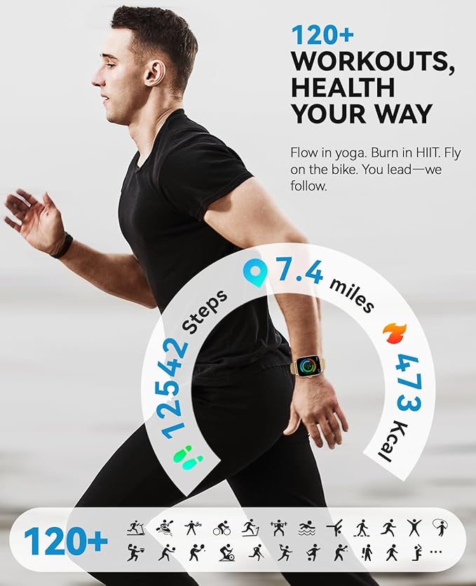 Smart Watches for Women Men (Make/Answer Calls), Steps Counter Fitness Watch for Android iPhone with 120+ Sports, IP68 Waterproof, Sleep Calorie Monitor, Pedometer (Silver)