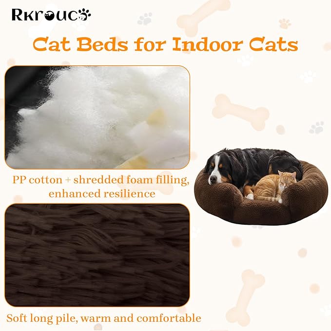 Fluffy Dog Bed Calming Donut Beds for Large Dogs Warming Round Small Medium Pet Nest Cozy Cat Mattress Indoor Washable Puppy Kennel Kittens Sleep Mat (XL, 43.3×43.3 inch, Brown)