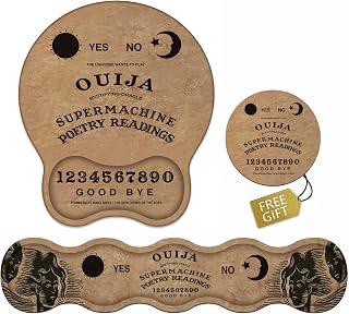 Wrist Rest Support Ergonomic Gel Mouse Pad & Memory Foam Keyboard Set, Non-Slip Rubber PU Base for Home Office Working Studying Easy Typing & Pain Relief, Retro Ouija Board - Image 1