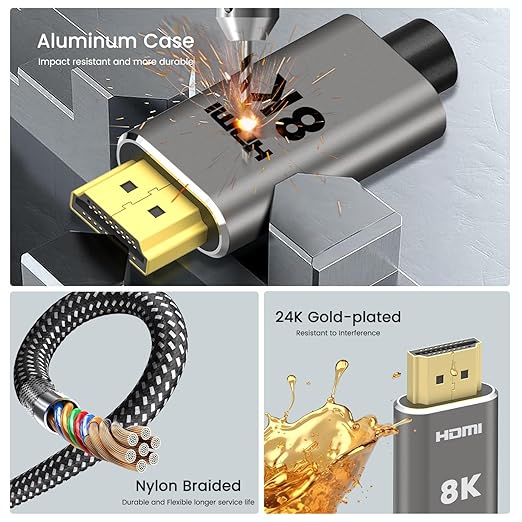 8K HDMI 2.1 Cable 35 ft /10 M, 48Gbps Ultra High Speed,| 4K 240Hz 165Hz 144Hz 120Hz, 8K 60Hz, HDR10+, eARC, HDCP2.3|, Braided HDMI Cord for Netflix Roku TV PC Monitor Projector PS5 Xbox