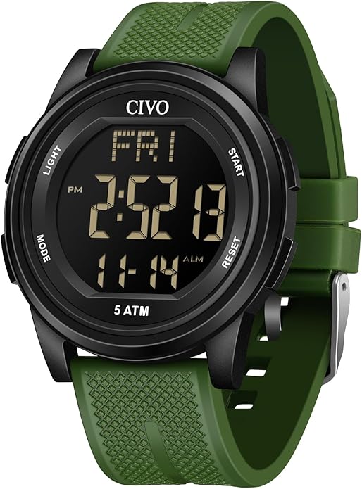 CIVO Digital Watches for Men Women: Sports Waterproof Wristwatch with Stopwatch Alarm Date - LED Backlight Big Numbers Silicone Watch for Outdoor Camping Running Cycling