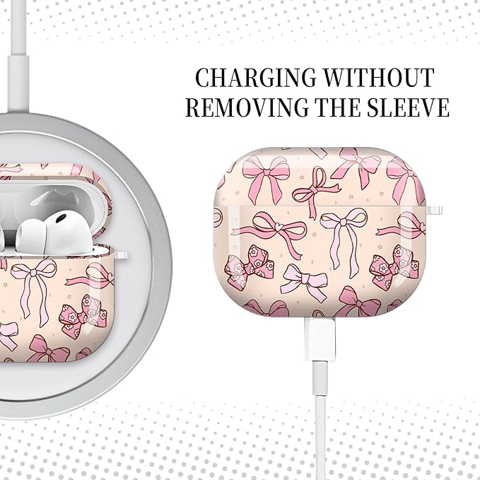 Case for AirPod Pro 3 Shock-Proof Protective Hard Case with Golden Keychain Compatible with Apple Airpods Pro 3rd Generation 2025 (Beige Pink Bow)