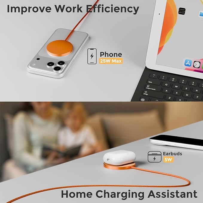 25W Magnetic Wireless Charging Pad: Qi2.2 Qi2 MagSafe Fast Charger for iPhone Air 17e 17 16 15 14 Pro Max, Samsung Galaxy S26 S25, Google Pixel 10 & AirPods, Gift Ideal for Desk Travel (Orange, 2Pack)