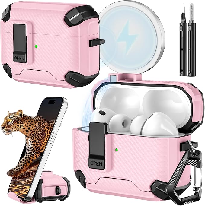 Inesore for AirPods Pro 3 Case (2025) with Phone Stand & Cleaning Kit,Compatible with Magsafe,Magnetic Automatic Lock Cover for AirPods Pro 3rd Generation