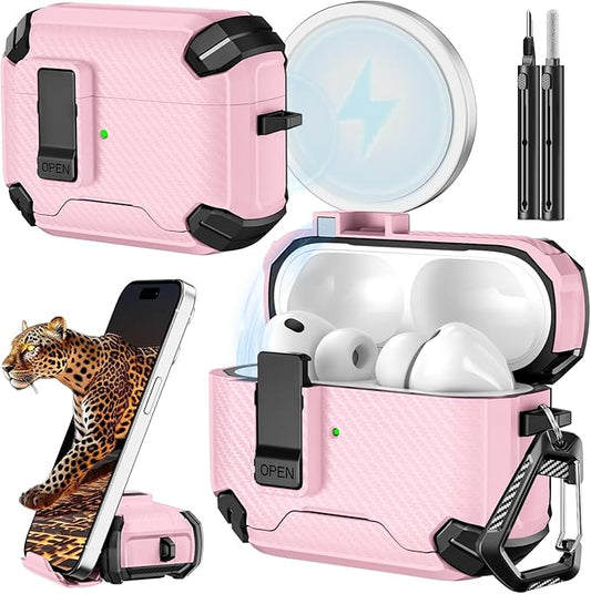 Inesore for AirPods Pro 3 Case (2025) with Phone Stand & Cleaning Kit,Compatible with Magsafe,Magnetic Automatic Lock Cover for AirPods Pro 3rd Generation