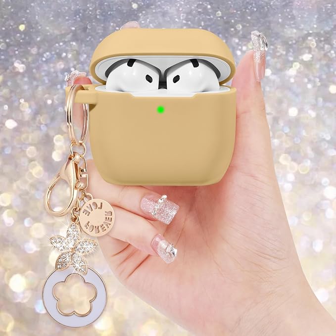Case Compatible for Apple Airpods 4 - VISOOM Airpods 4 Cases 2024 Cover Women Anti-Drop Silicone iPods 4 Earbuds Wireless Accessorie Charging Cases Girl Bling Keychain for Airpod iPods 4th Generation